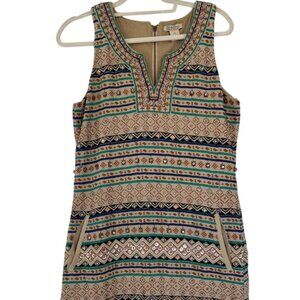 LUCKY BRAND Sheath Dress Sequins Rhinestones Front Pockets Size M Zip In Back